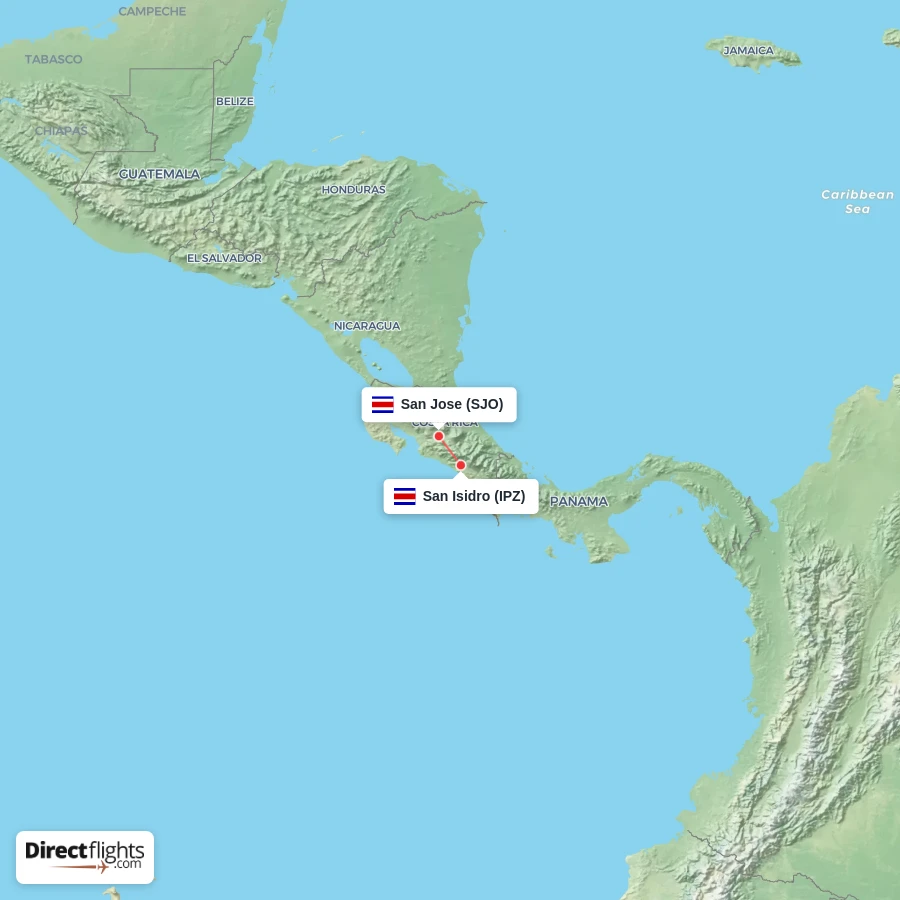 SJO - IPZ route map