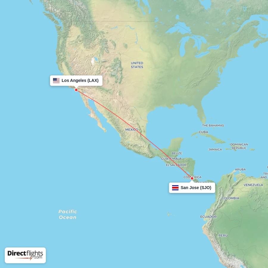 SJO - LAX route map