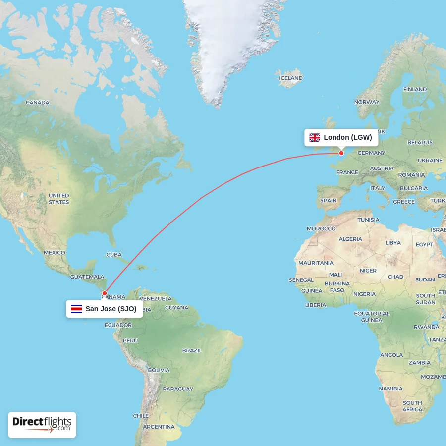 SJO - LGW route map