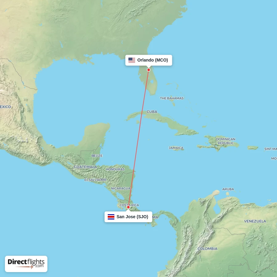 SJO - MCO route map