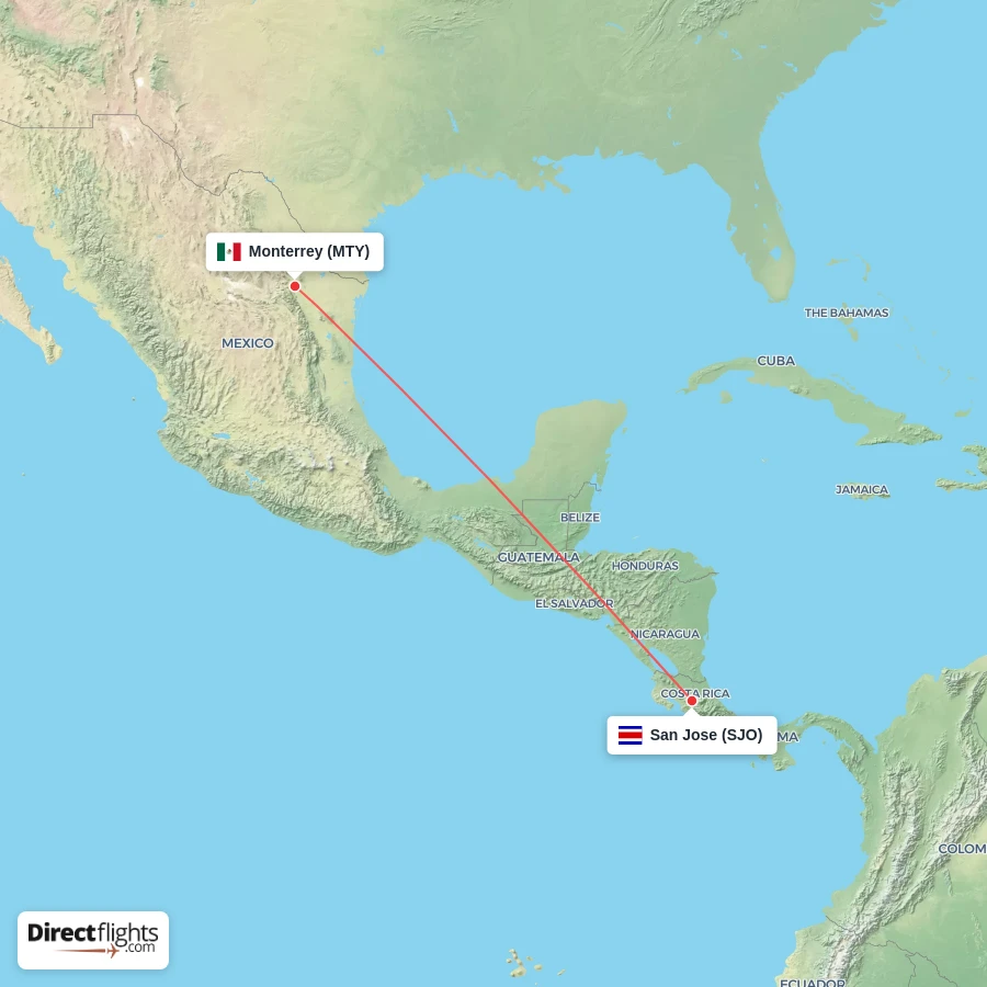 SJO - MTY route map