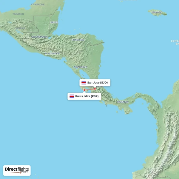 San Jose - Punta Islita direct flight map