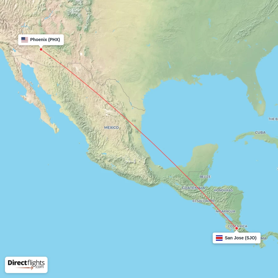 SJO - PHX route map