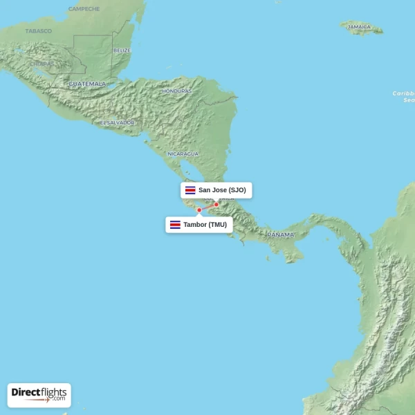 San Jose - Tambor direct flight map