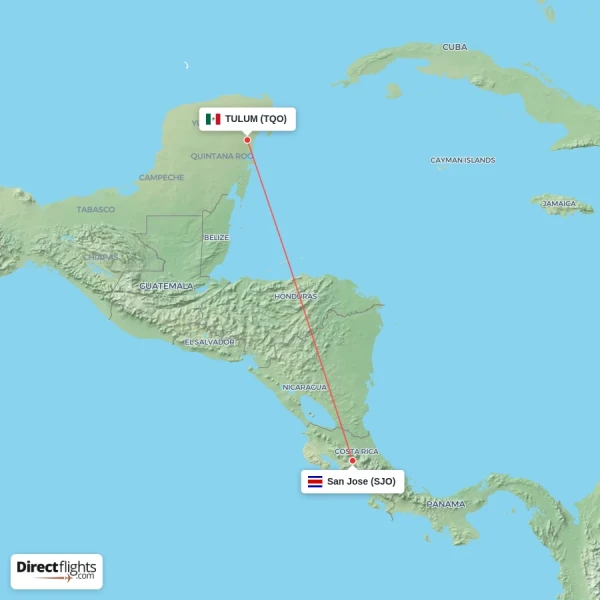 San Jose - TULUM direct flight map