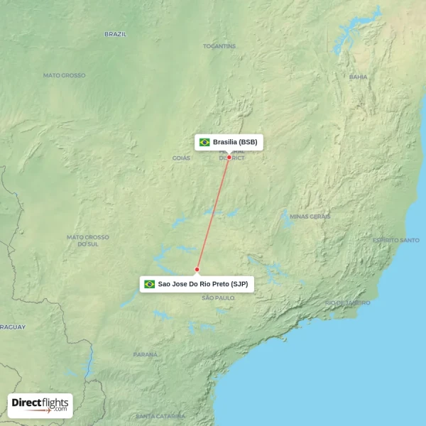 Sao Jose Do Rio Preto - Brasilia direct flight map
