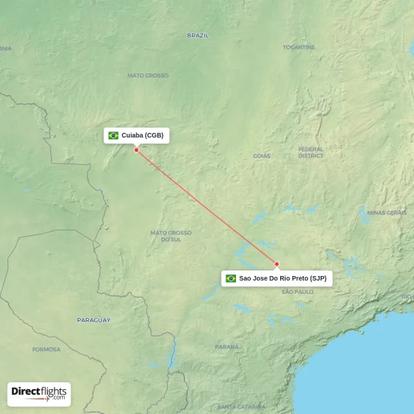 Sao Jose Do Rio Preto - Cuiaba direct flight map