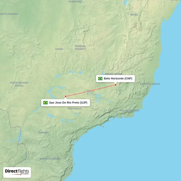 Sao Jose Do Rio Preto - Belo Horizonte direct flight map