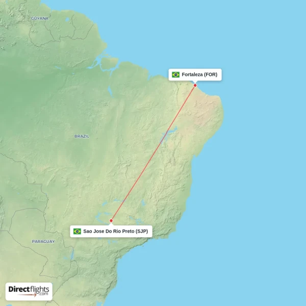 Sao Jose Do Rio Preto - Fortaleza direct flight map