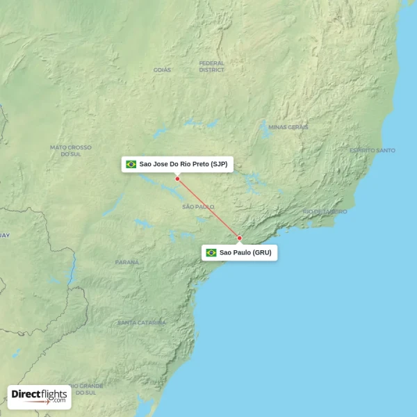 Sao Jose Do Rio Preto - Sao Paulo direct flight map
