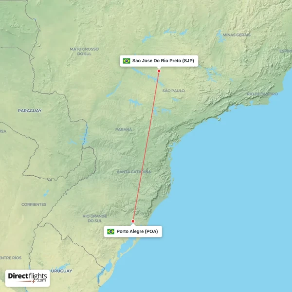Sao Jose Do Rio Preto - Porto Alegre direct flight map