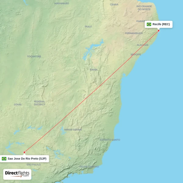 Sao Jose Do Rio Preto - Recife direct flight map