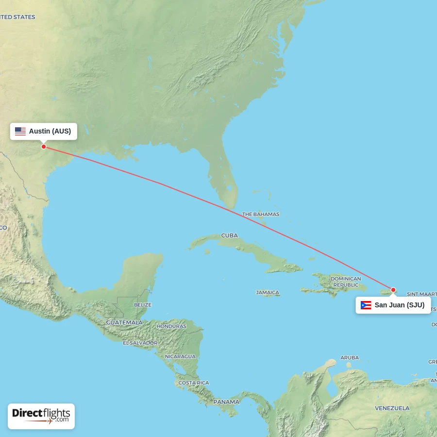 SJU - AUS route map