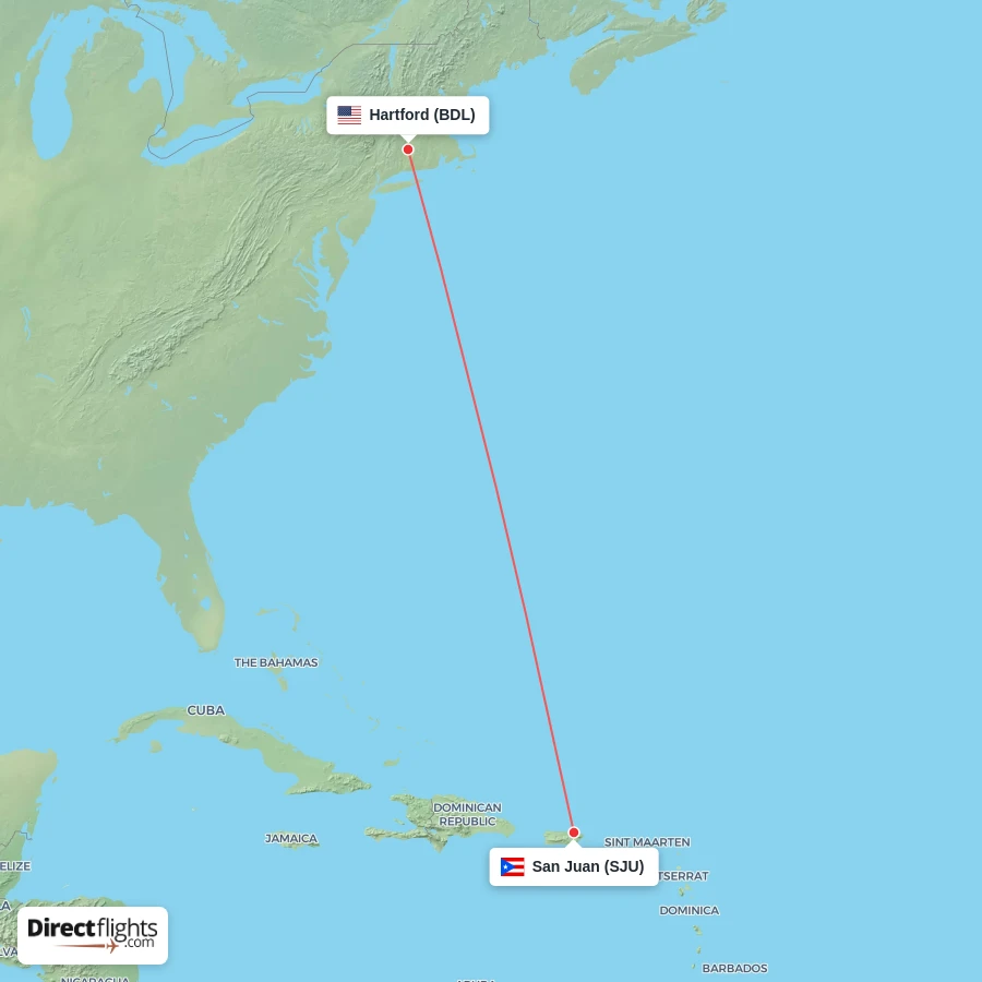 SJU - BDL route map