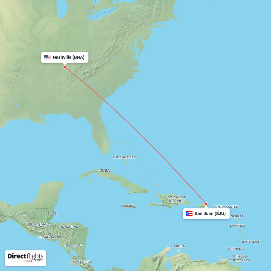 SJU - BNA route map