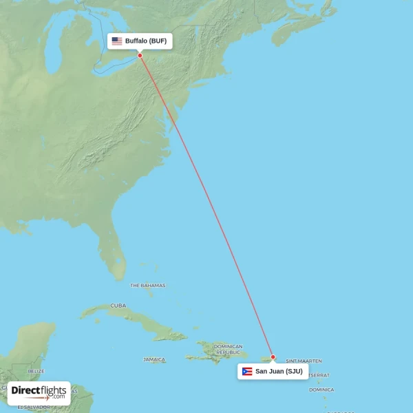 San Juan - Buffalo direct flight map