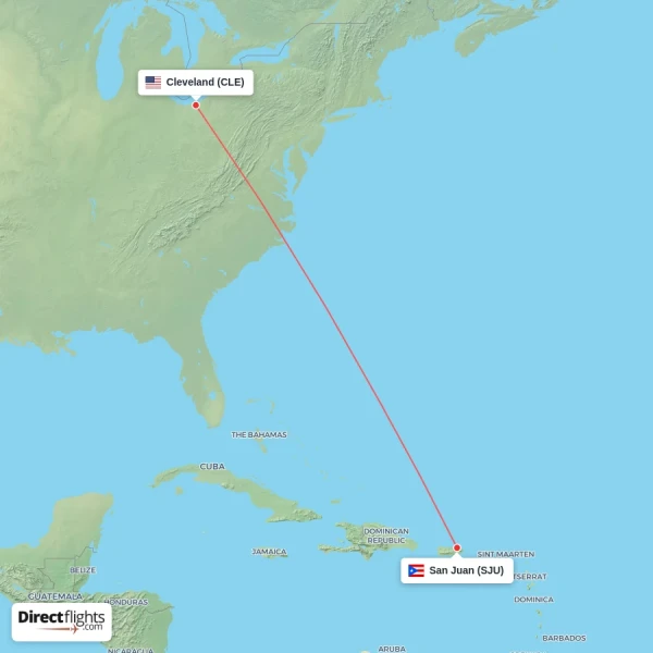San Juan - Cleveland direct flight map