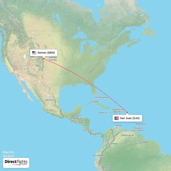 San Juan - Denver direct flight map