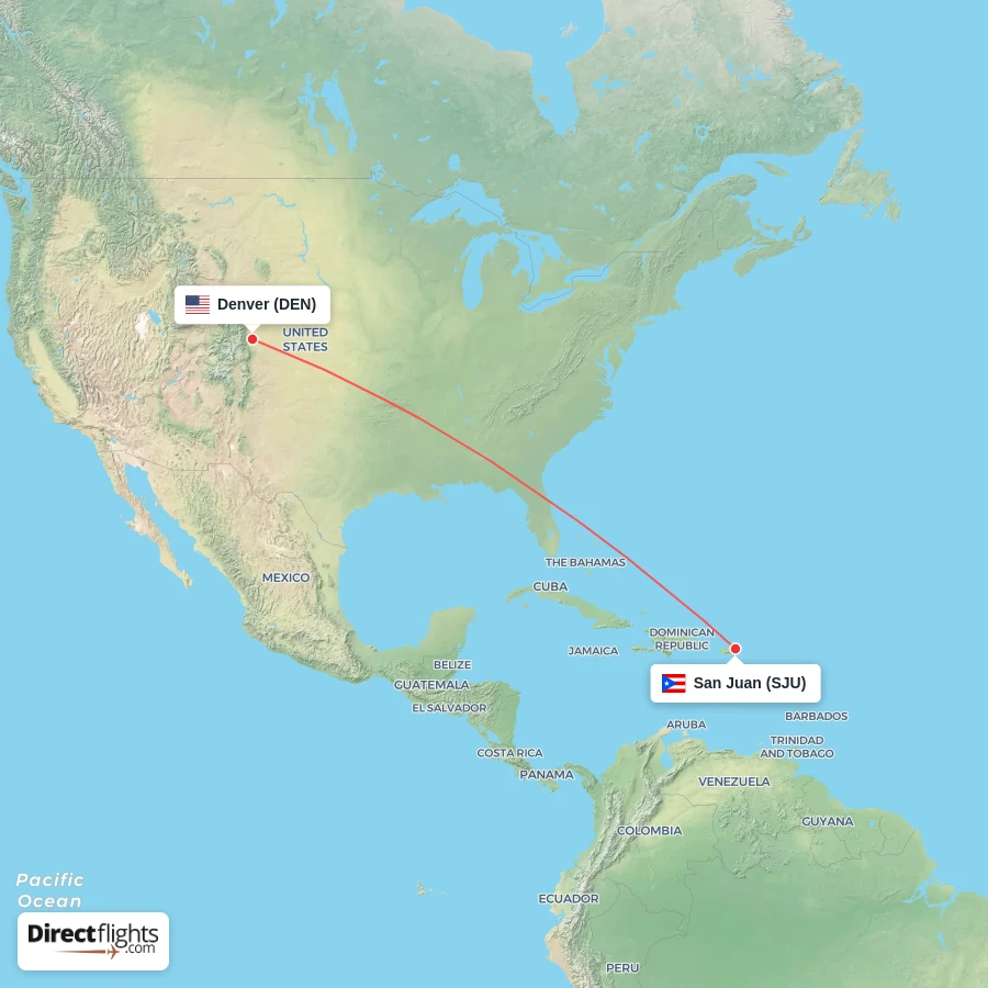 SJU - DEN route map