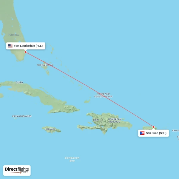 San Juan - Fort Lauderdale direct flight map