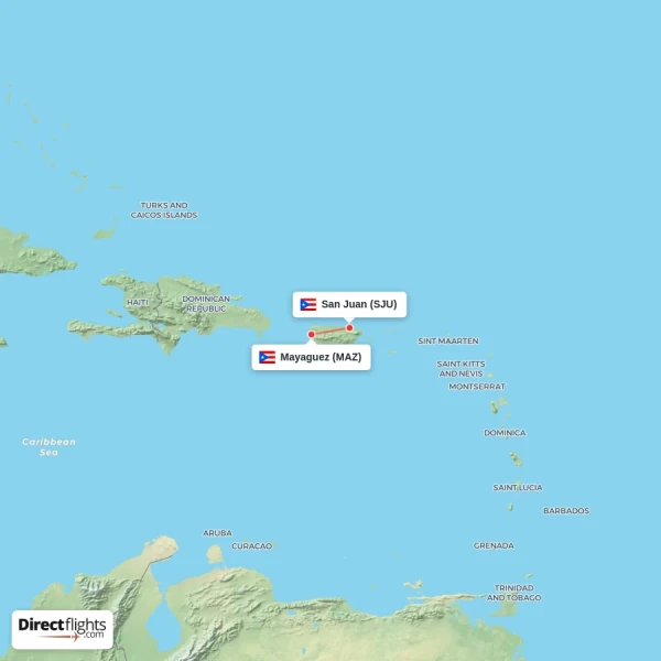 San Juan - Mayaguez direct flight map
