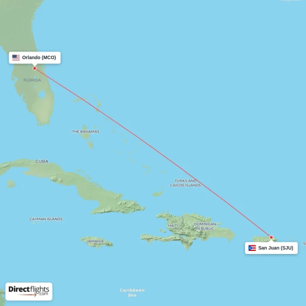San Juan - Orlando direct flight map
