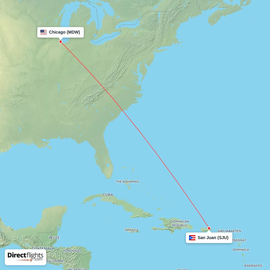 SJU - MDW route map