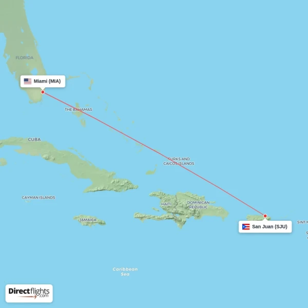 San Juan - Miami direct flight map