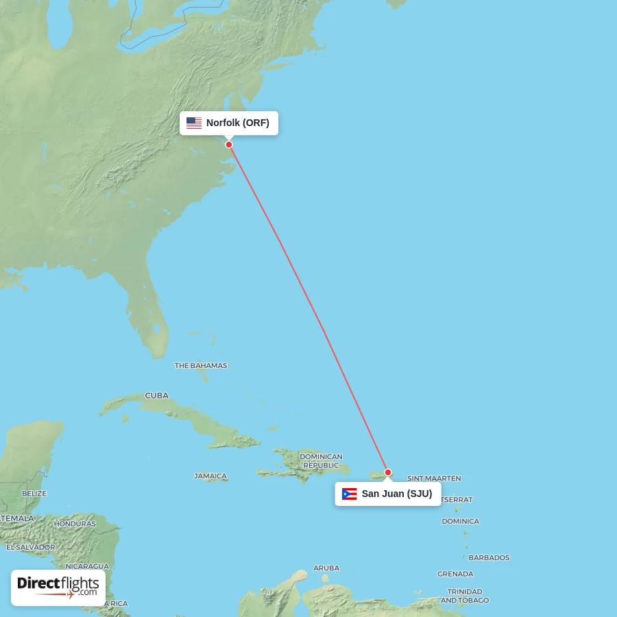 SJU - ORF route map