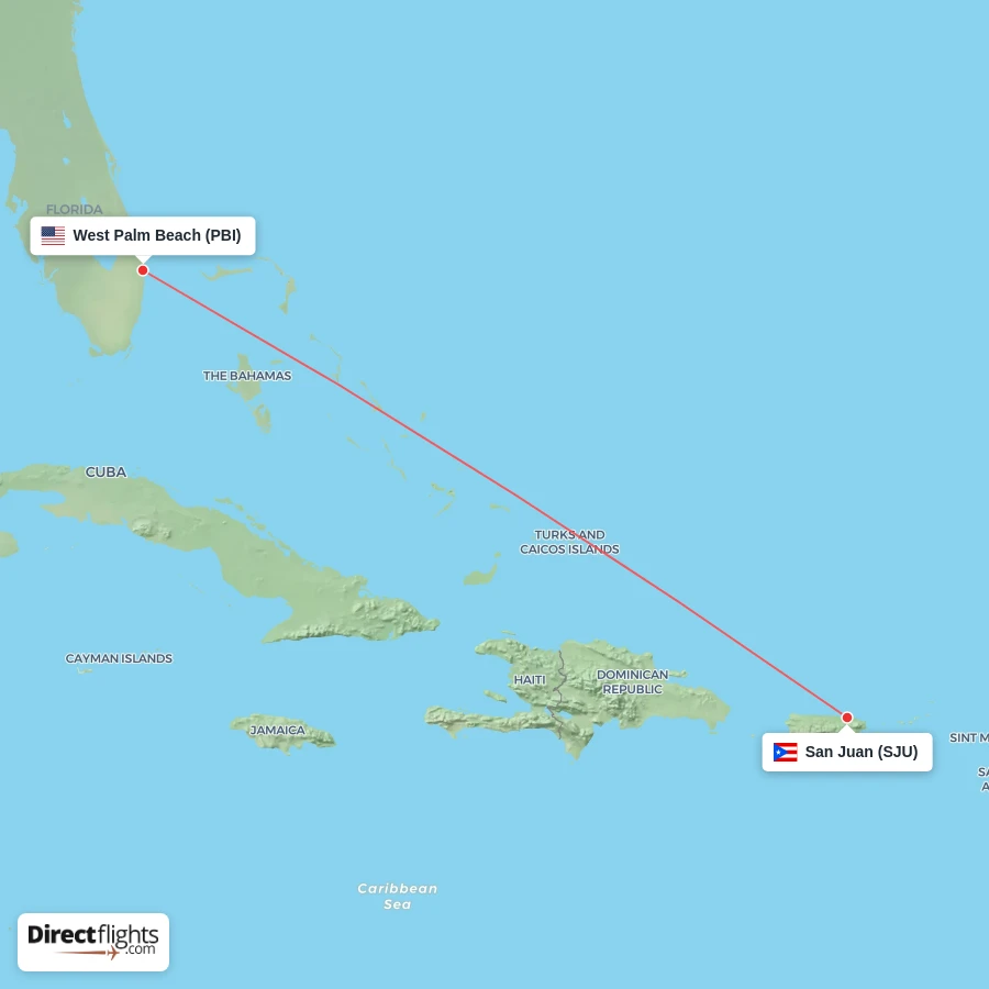 SJU - PBI route map