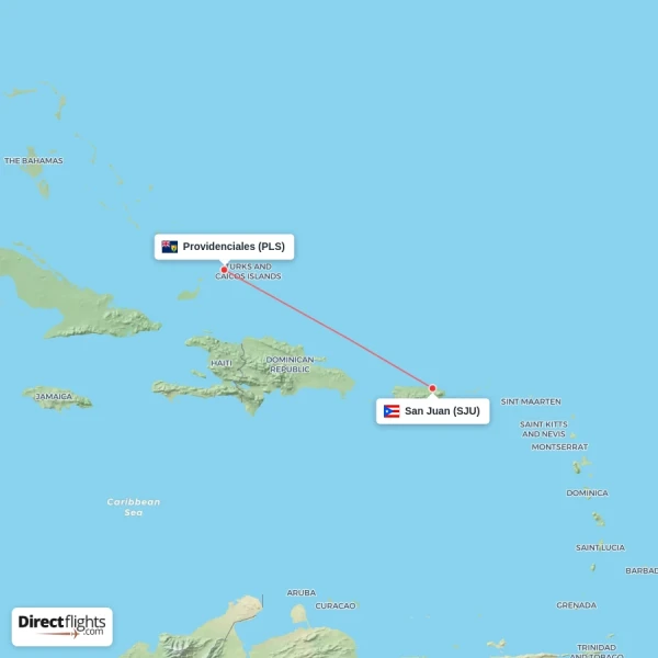 San Juan - Providenciales direct flight map