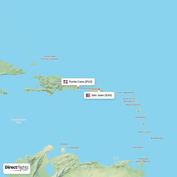 San Juan - Punta Cana direct flight map