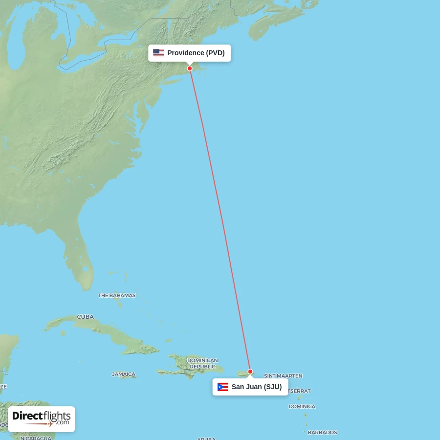 SJU - PVD route map