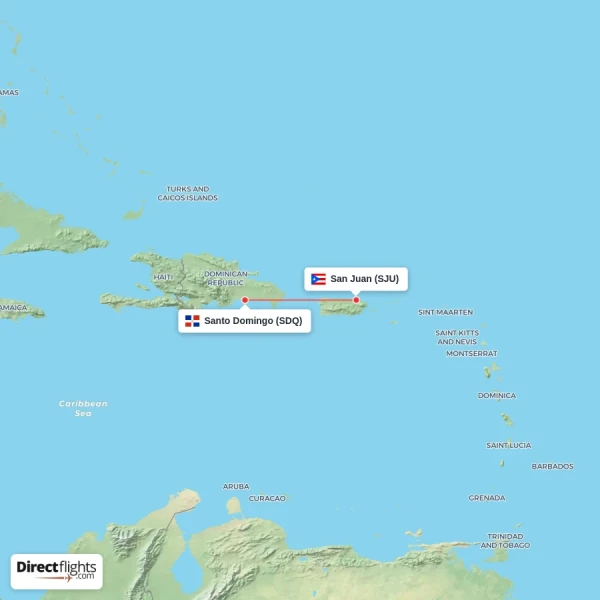 San Juan - Santo Domingo direct flight map