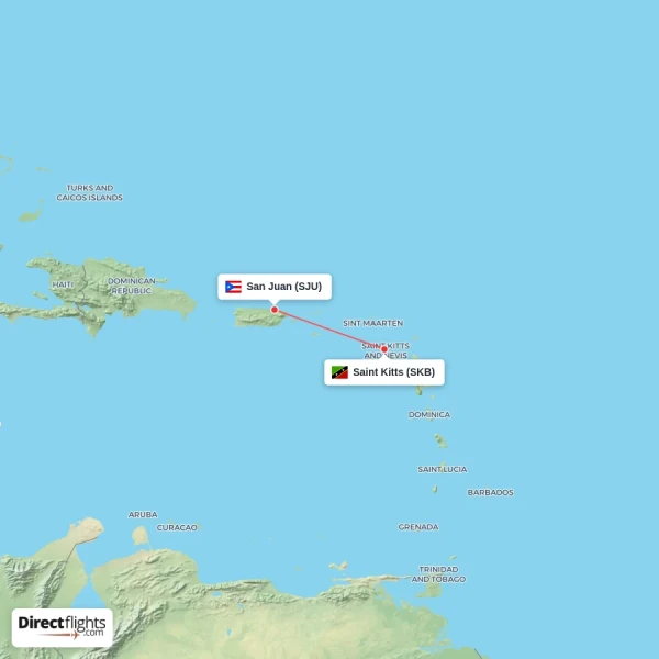 San Juan - Saint Kitts direct flight map