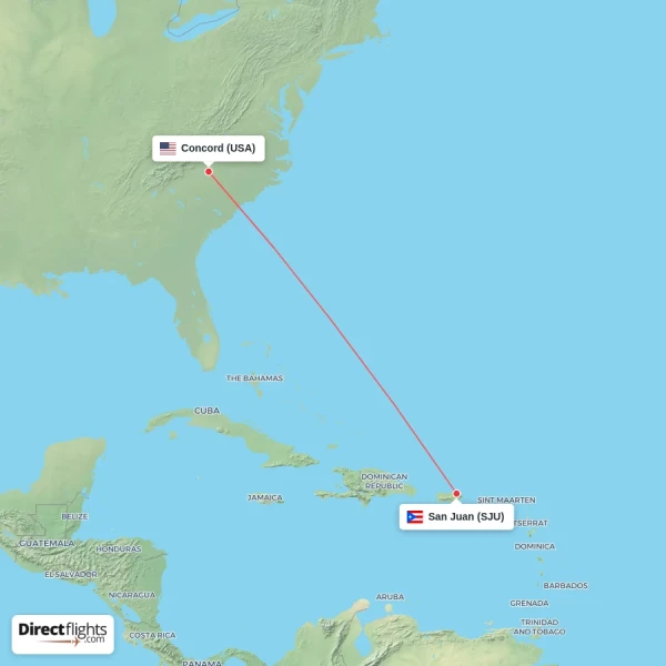 San Juan - Concord direct flight map