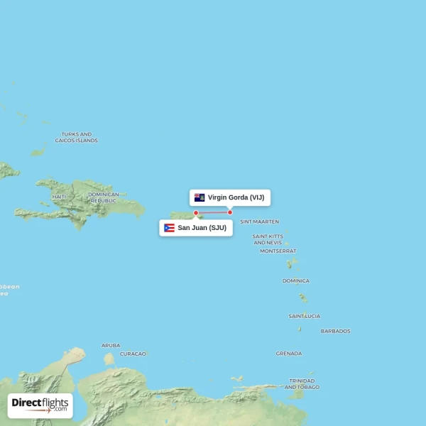 San Juan - Virgin Gorda direct flight map