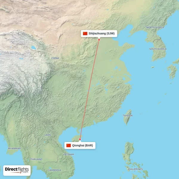 Shijiazhuang - Qionghai direct flight map