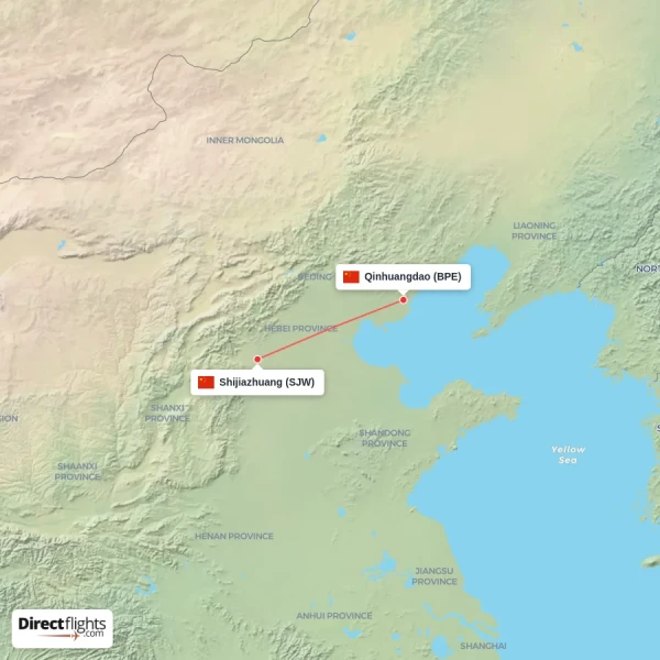 Shijiazhuang - Qinhuangdao direct flight map