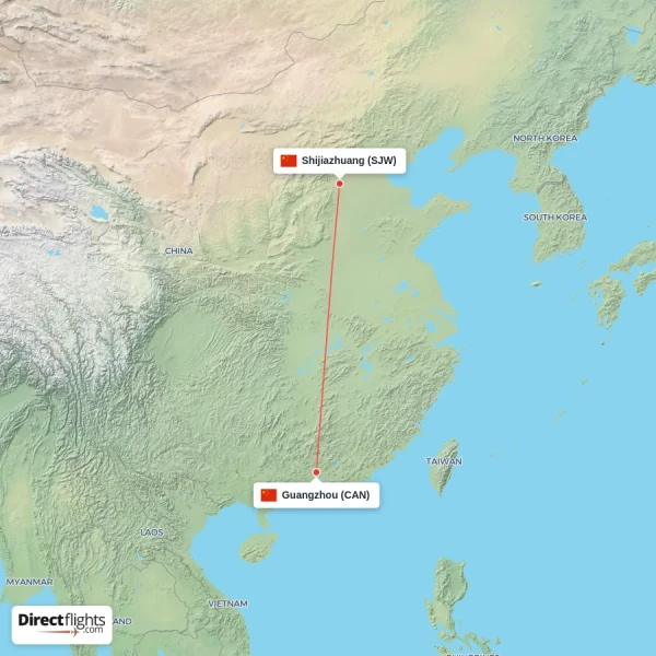 Shijiazhuang - Guangzhou direct flight map