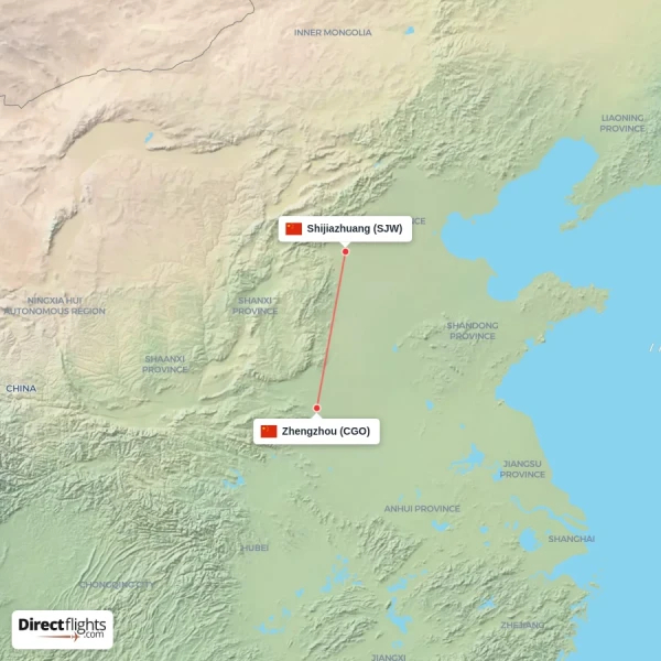 Shijiazhuang - Zhengzhou direct flight map