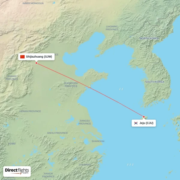 Shijiazhuang - Jeju direct flight map