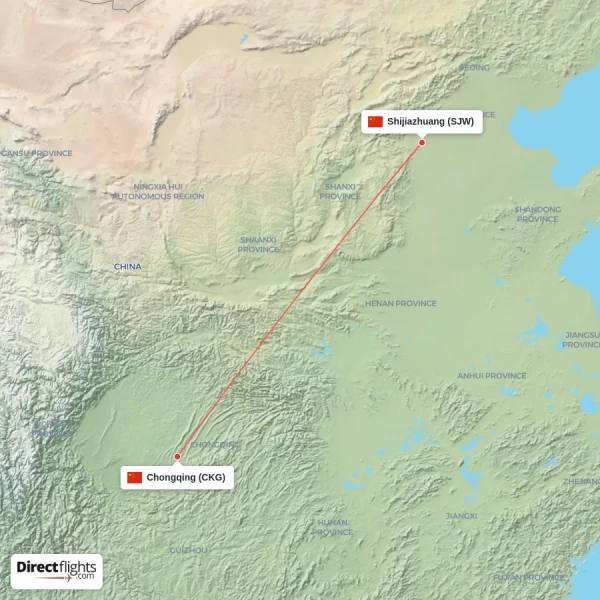Shijiazhuang - Chongqing direct flight map
