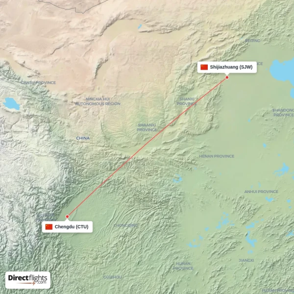 Shijiazhuang - Chengdu direct flight map