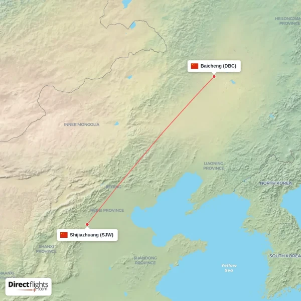 Shijiazhuang - Baicheng direct flight map