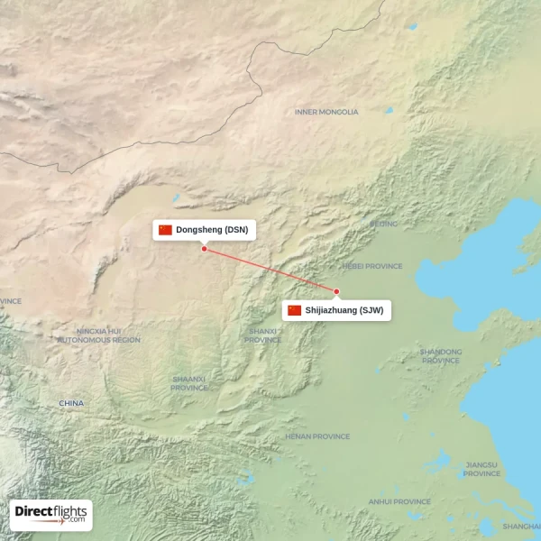 Shijiazhuang - Dongsheng direct flight map