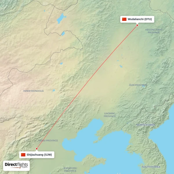 Shijiazhuang - Wudalianchi direct flight map