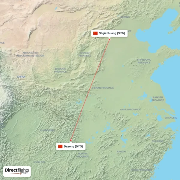 Shijiazhuang - Dayong direct flight map