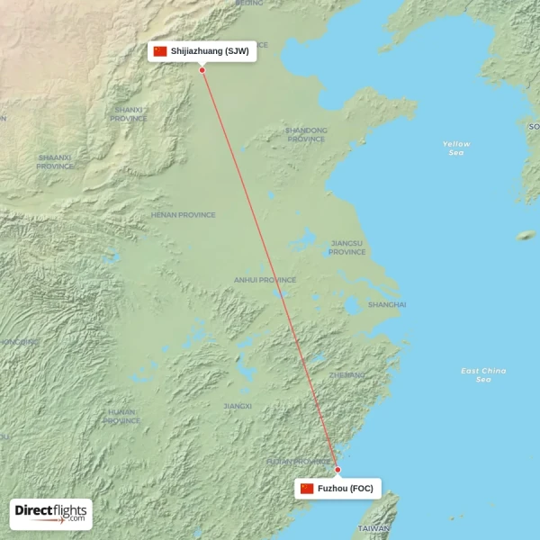 Shijiazhuang - Fuzhou direct flight map