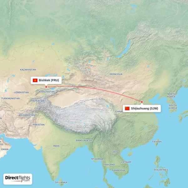 Shijiazhuang - Bishkek direct flight map